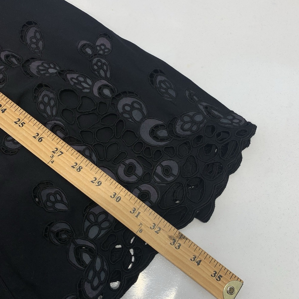Black Embroidery Long Full Skirt Medium Elastic Waist  Pockets Boho WhimsyGoth - Picture 8 of 10